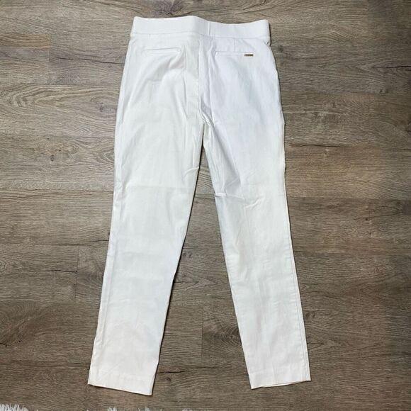 Anne Klein White Elastic Waist Seamed Pants Size 8 Stretch Gold Buttons - Picture 7 of 9